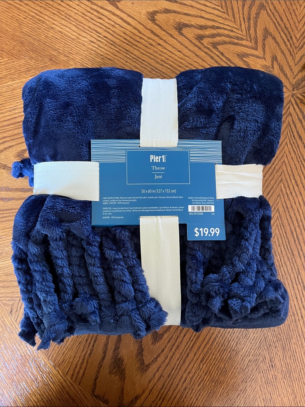 Pier 1 Navy Blue Plush Throw Blanket